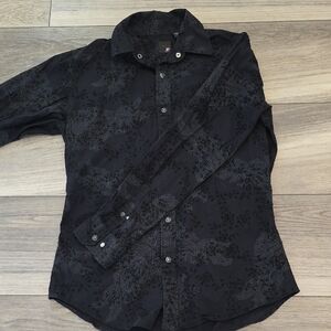JF J.Ferrar Black Floral Button-Up Shirt